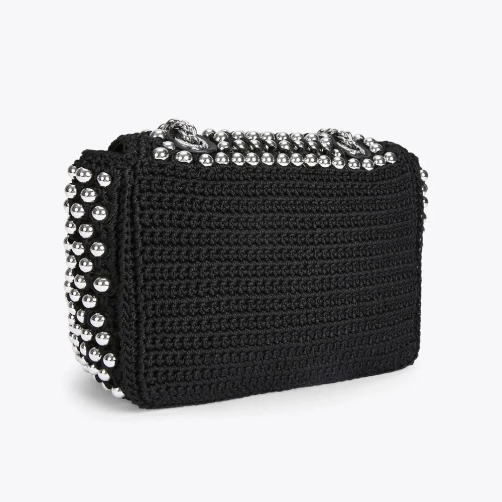 Kurt Geiger London Medium Crochet Kensington NWT Black Silver Studs Chain Strap